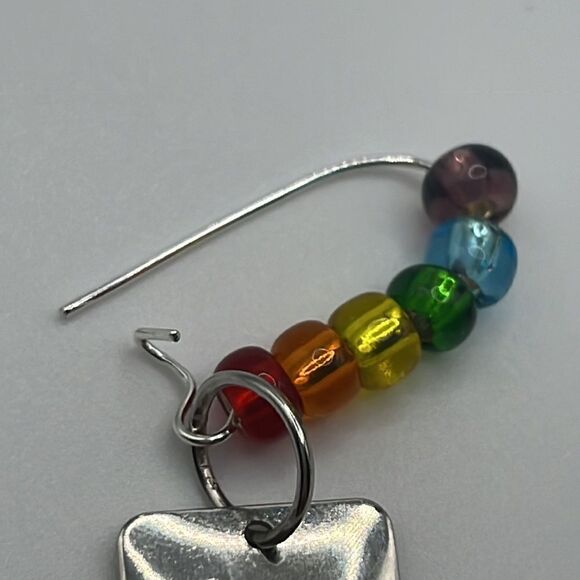 Silver-tone Dangling Rainbow Beaded Floral Charm Earrings- NEW - Picture 9 of 11